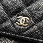 Chanel Shoulder Bag Quilted Black Caviar Leather Chain Wallet — view 7