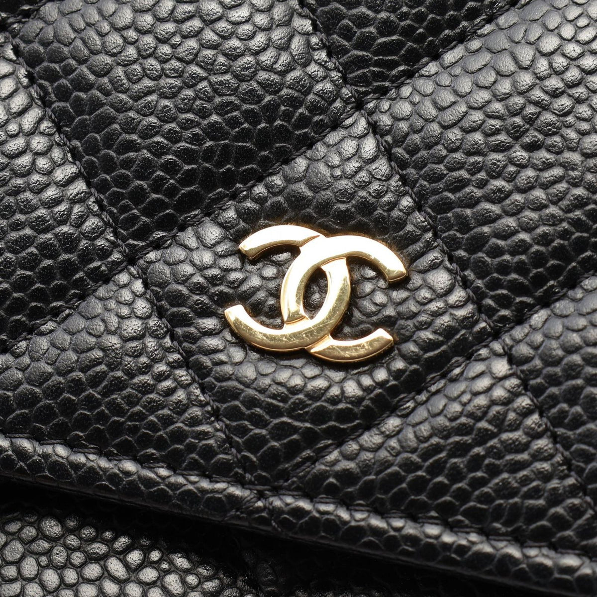Chanel Shoulder Bag Quilted Black Caviar Leather Chain Wallet — view 7