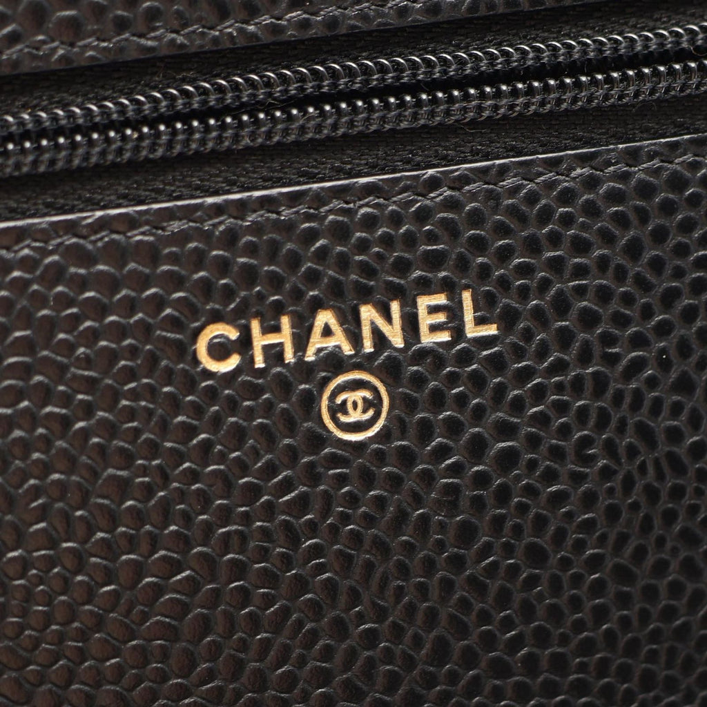 Chanel Shoulder Bag Quilted Black Caviar Leather Chain Wallet — view 5