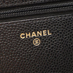 Chanel Shoulder Bag Quilted Black Caviar Leather Chain Wallet — view 5