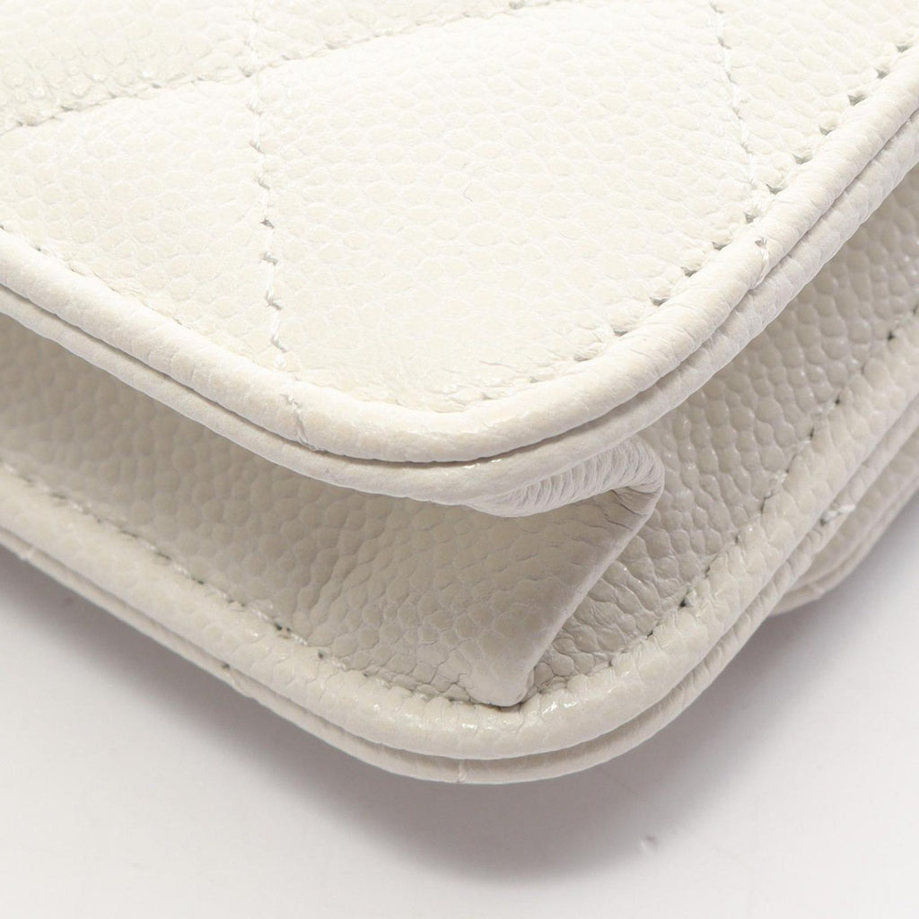 Chanel Shoulder Bag Quilted White Caviar Leather Chain Wallet — view 6