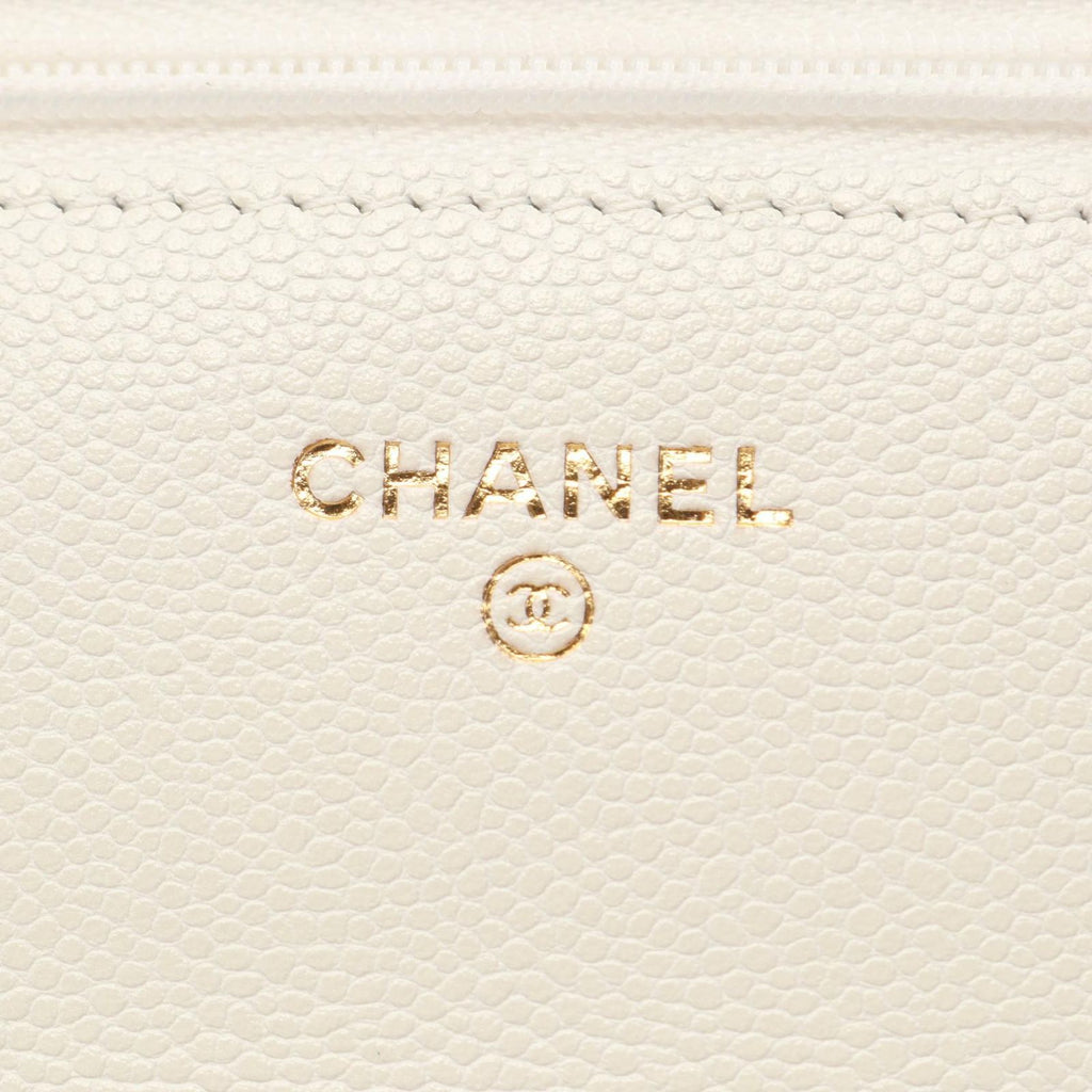 Chanel Shoulder Bag Quilted White Caviar Leather Chain Wallet — view 4