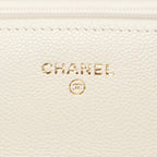 Chanel Shoulder Bag Quilted White Caviar Leather Chain Wallet — view 4