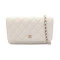 Chanel Shoulder Bag Quilted White Caviar Leather Chain Wallet
