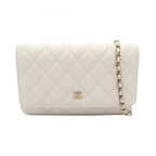 Chanel Shoulder Bag Quilted White Caviar Leather Chain Wallet