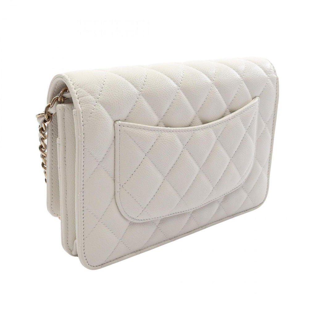 Chanel Shoulder Bag Quilted White Caviar Leather Chain Wallet — view 2