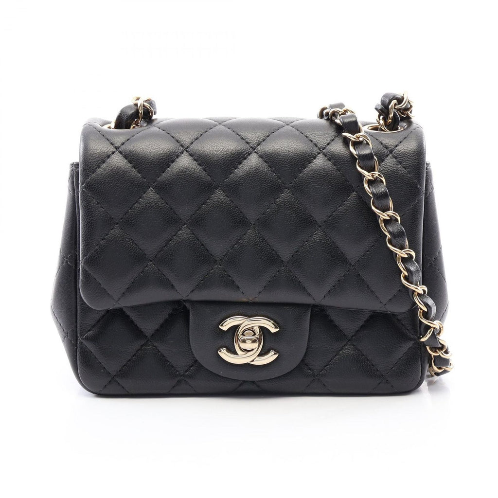 Chanel Shoulder Bag Mini Quilted Black Lambskin Chain