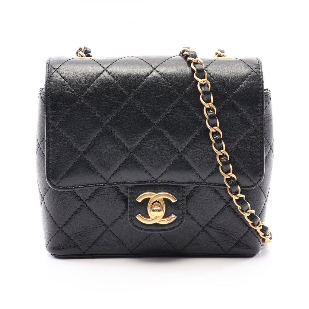 Chanel Shoulder Bag Quilted Black Leather Mini Flap Chain