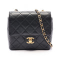 Chanel Shoulder Bag Quilted Black Leather Mini Flap Chain