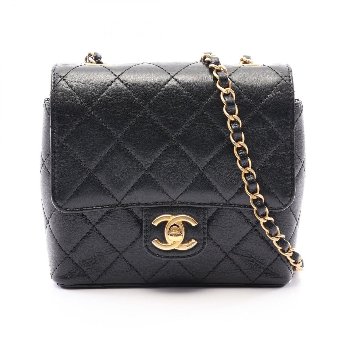 Chanel Shoulder Bag Quilted Black Leather Mini Flap Chain