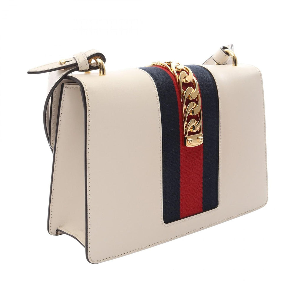 Gucci Shoulder Bag Sylvie Small Web Line 2-Way White Navy Red Leather — view 2
