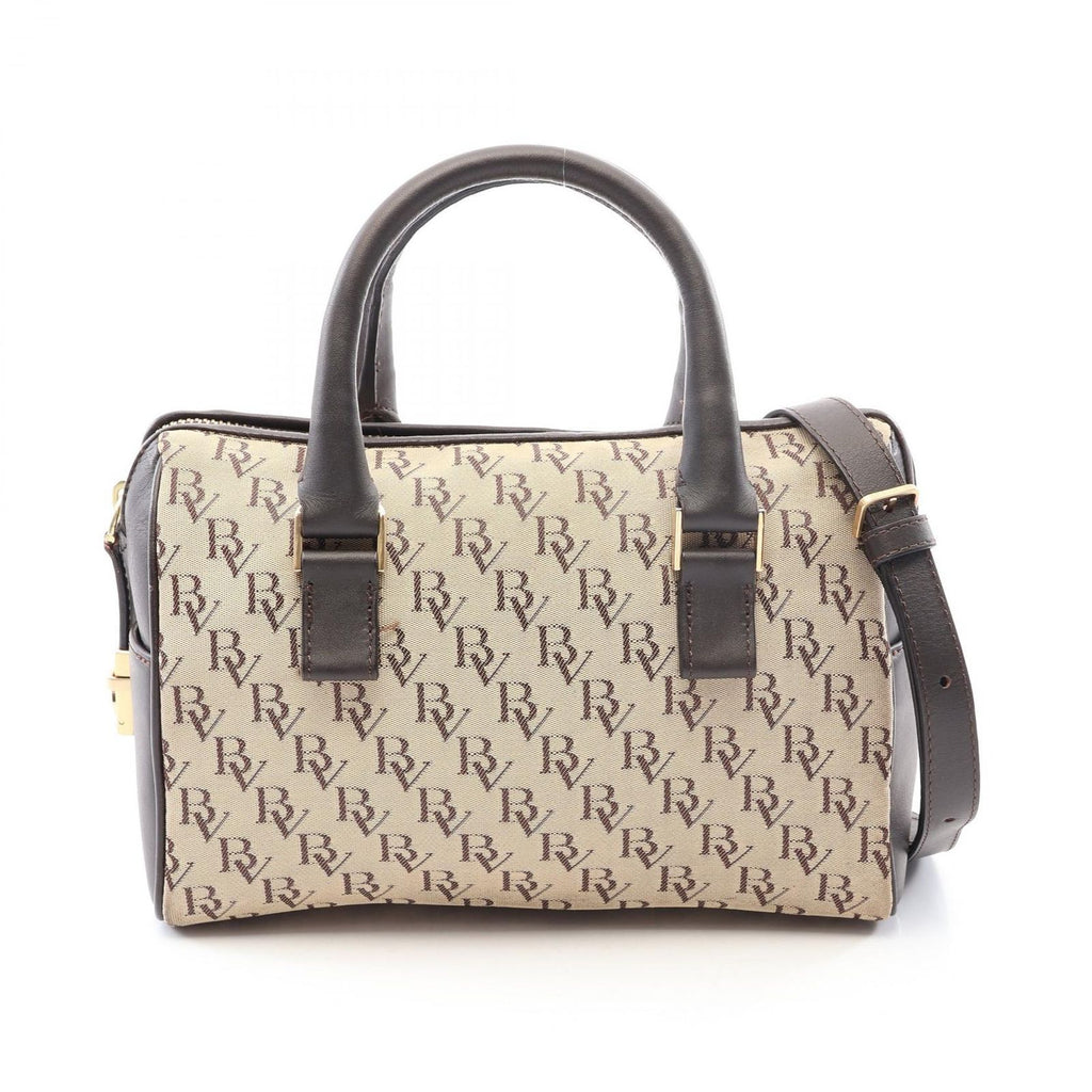 Bottega Veneta Handbag 2-Way Beige Dark Brown Canvas Leather Shoulder