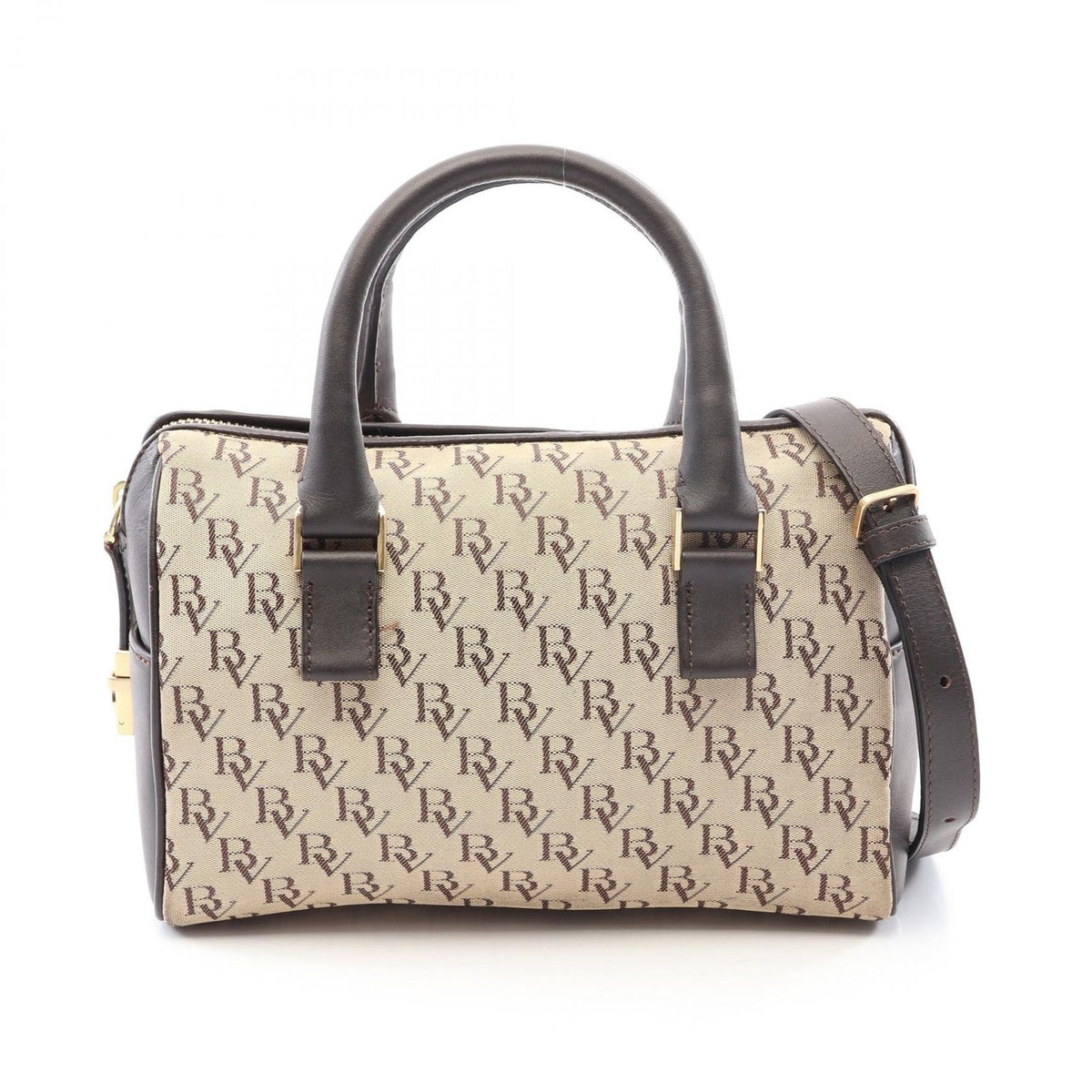 Bottega Veneta Handbag 2-Way Beige Dark Brown Canvas Leather Shoulder