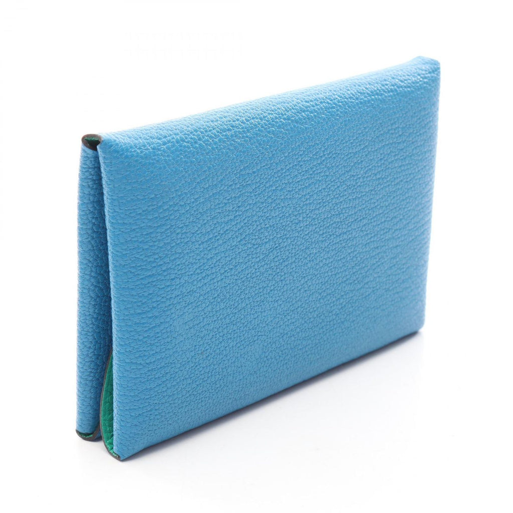 Hermes Coin Purse Calvi Duo Verso Blue Zanzibar Mint — view 2