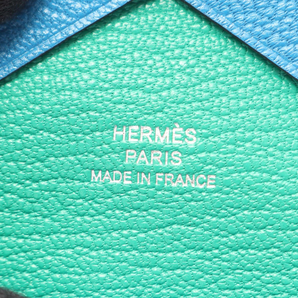 Hermes Coin Purse Calvi Duo Verso Blue Zanzibar Mint — view 5