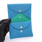 Hermes Coin Purse Calvi Duo Verso Blue Zanzibar Mint — view 3