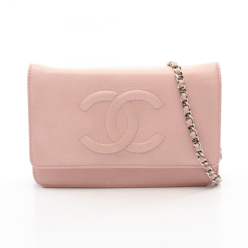 Chanel Shoulder Bag CC Logo Light Pink Caviar Leather Chain Wallet