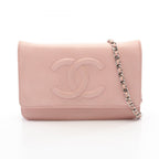 Chanel Shoulder Bag CC Logo Light Pink Caviar Leather Chain Wallet