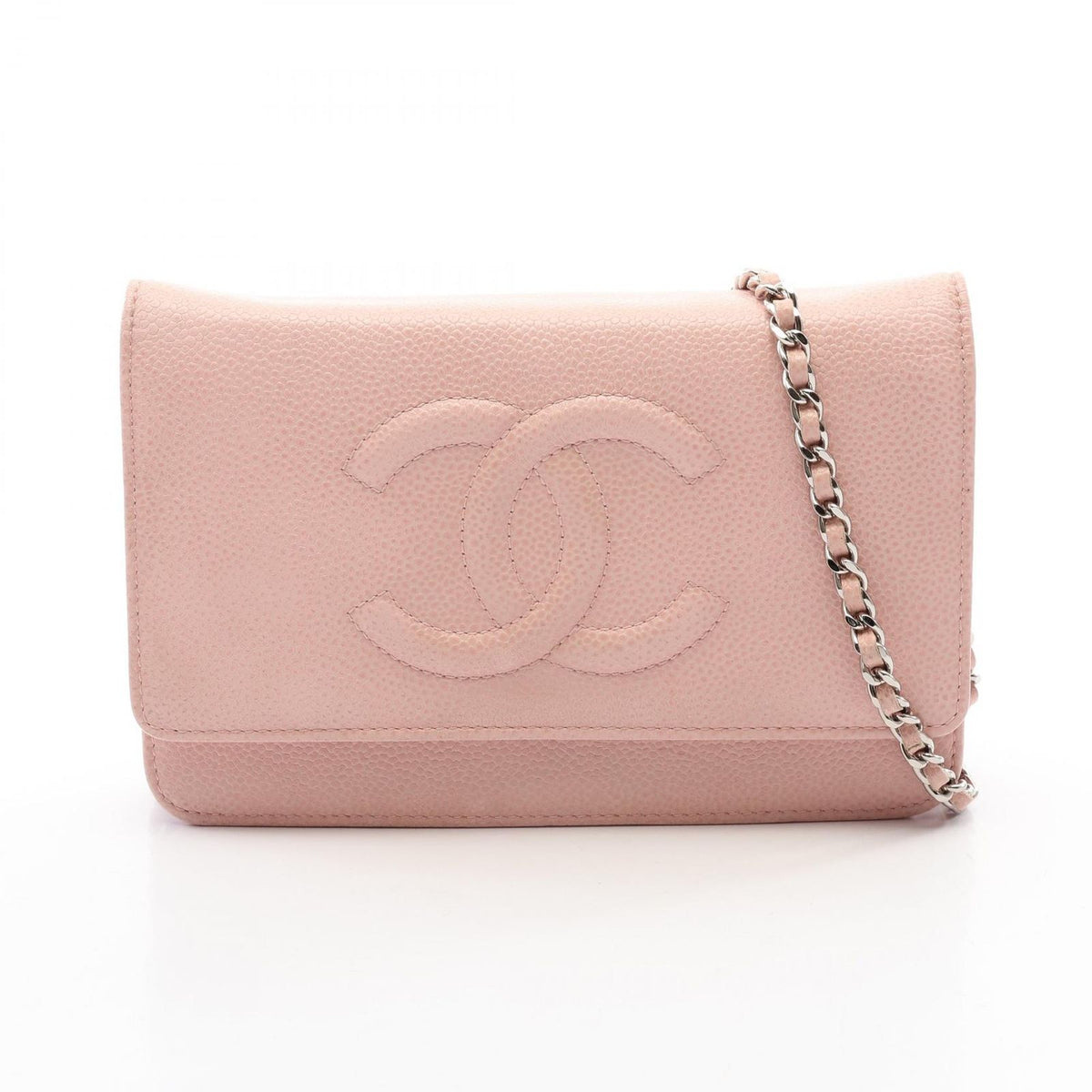 Chanel Shoulder Bag CC Logo Light Pink Caviar Leather Chain Wallet