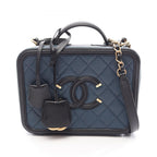 Chanel Shoulder Bag CC Filigree Vanity 2-Way Navy Black Caviar Leather CC