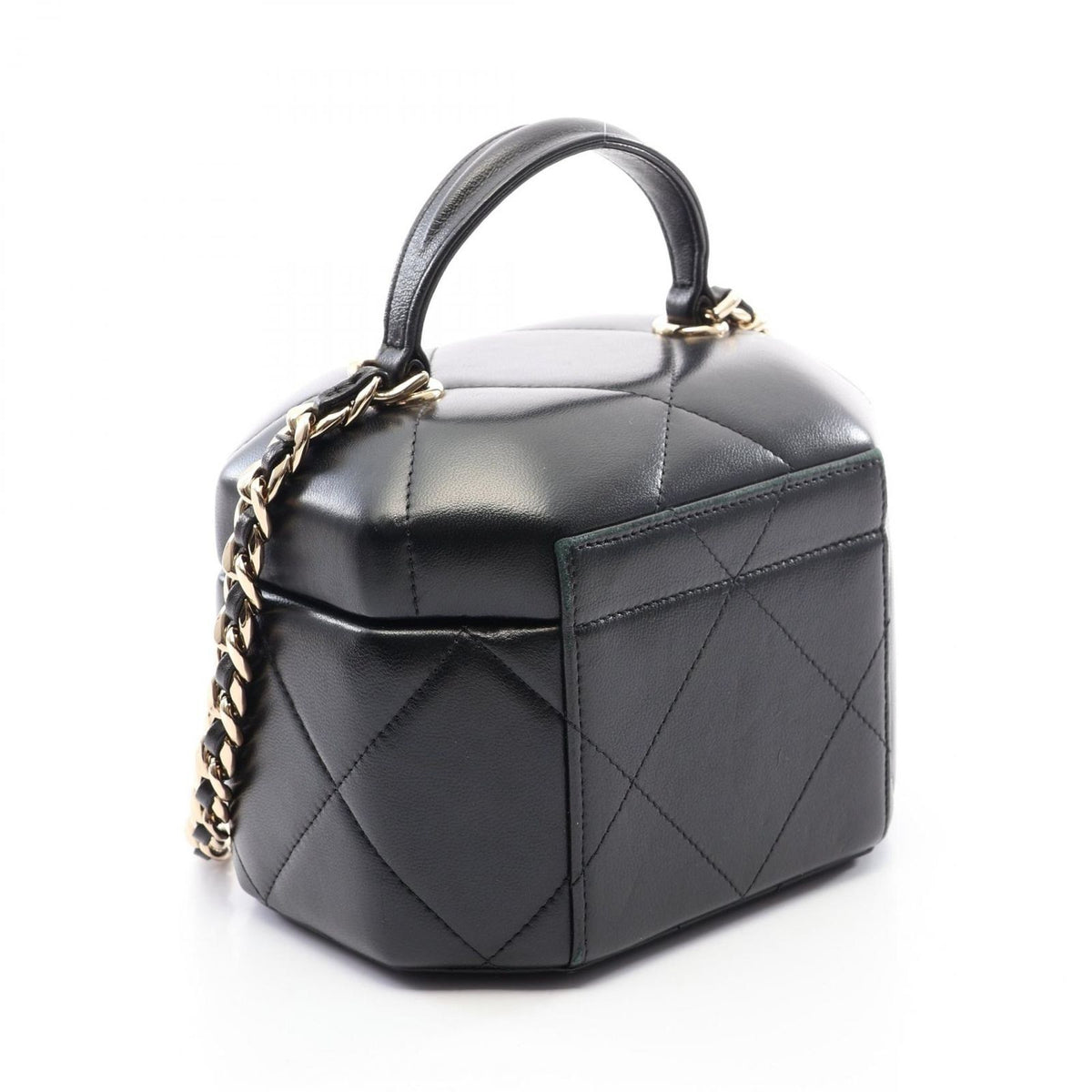 Chanel Shoulder Bag CC Logo Vanity 2-Way Black Lambskin Quilted Small Chain — view 2