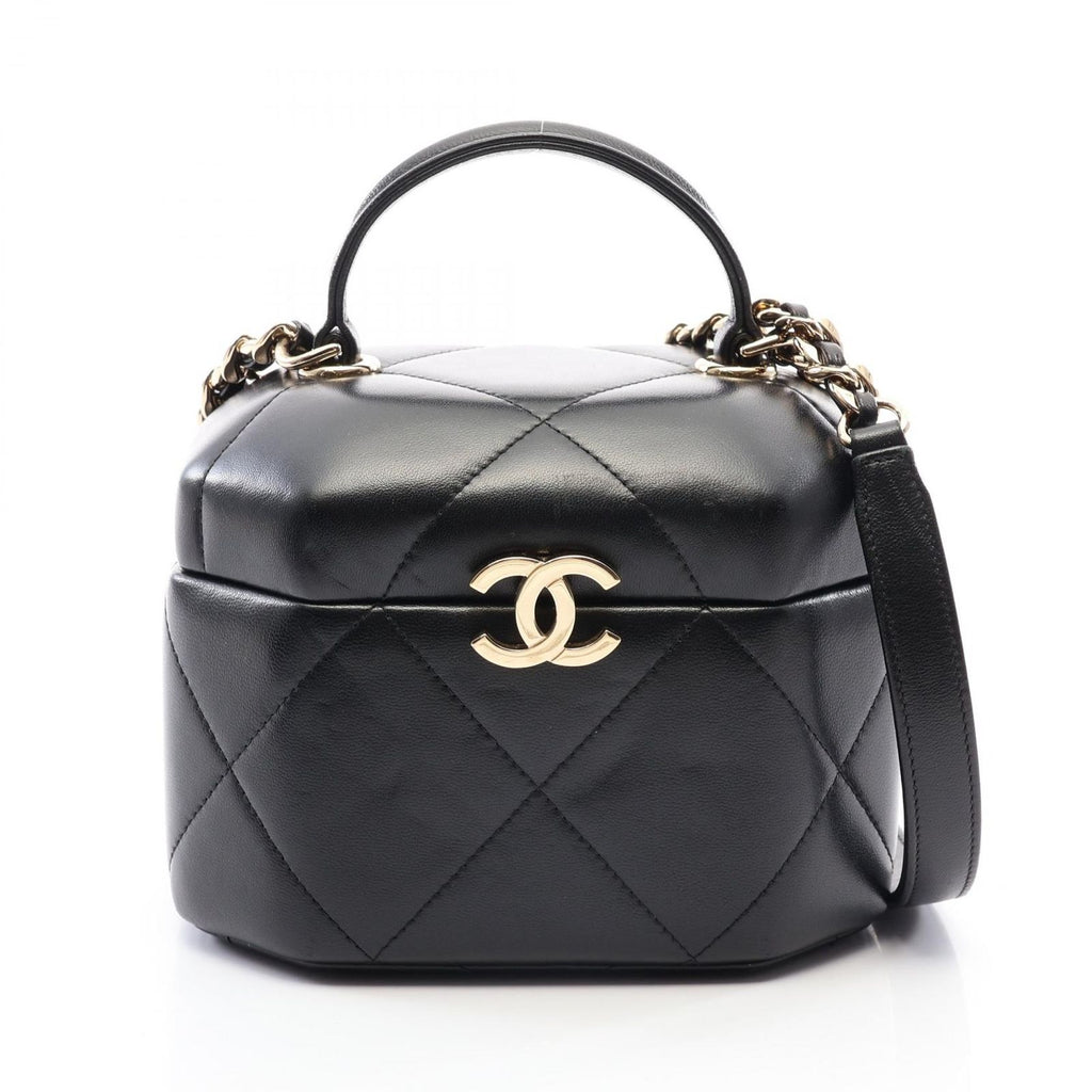Chanel Shoulder Bag CC Logo Vanity 2-Way Black Lambskin Quilted Small Chain