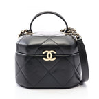 Chanel Shoulder Bag CC Logo Vanity 2-Way Black Lambskin Quilted Small Chain