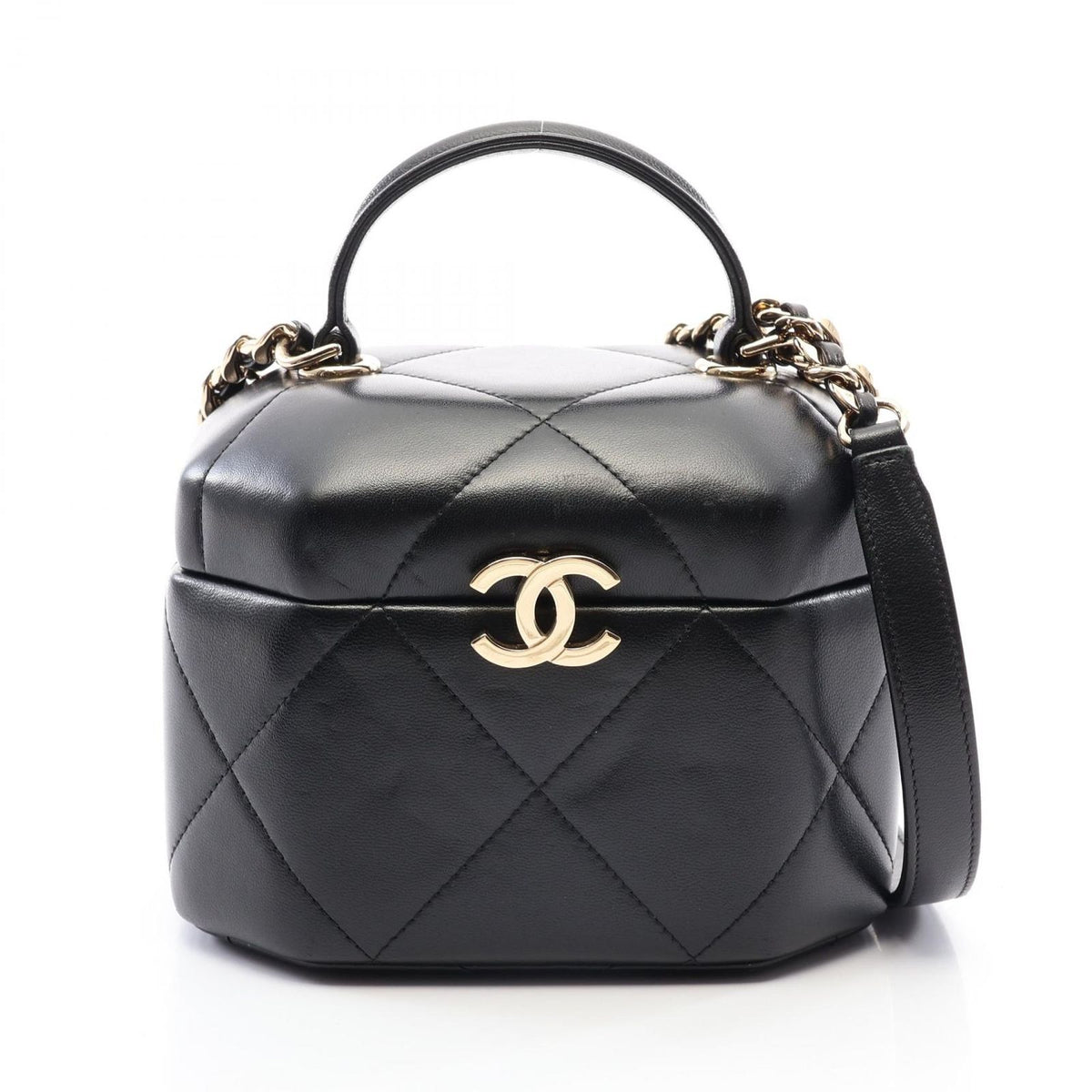 Chanel Shoulder Bag CC Logo Vanity 2-Way Black Lambskin Quilted Small Chain