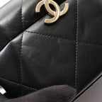 Chanel Shoulder Bag CC Logo Vanity 2-Way Black Lambskin Quilted Small Chain — view 8