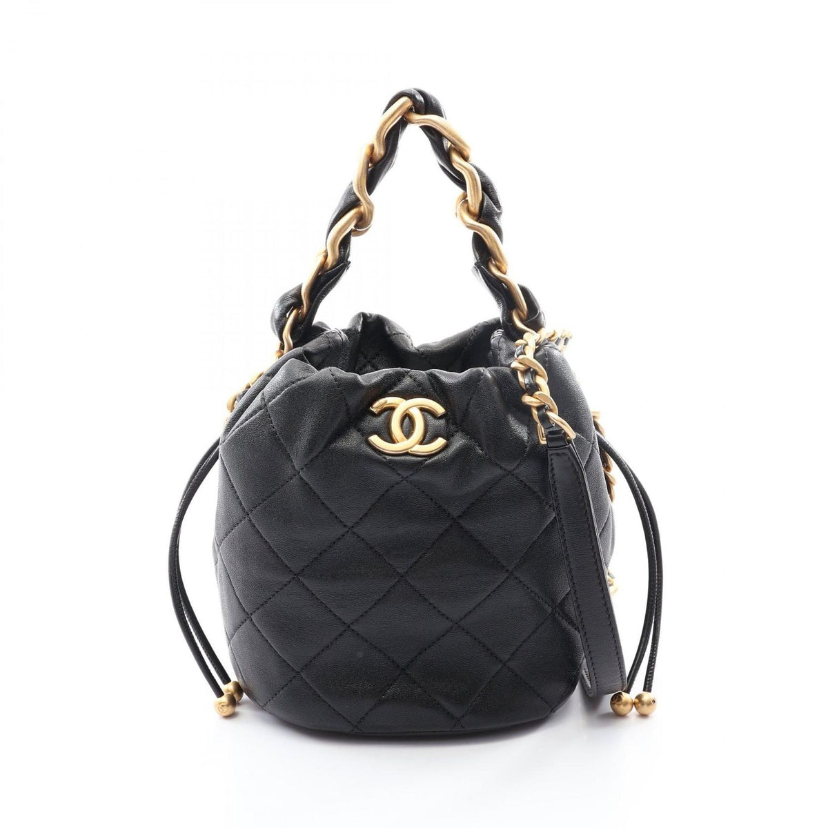 Chanel Shoulder Bag Quilted 2-Way Black Leather Chain