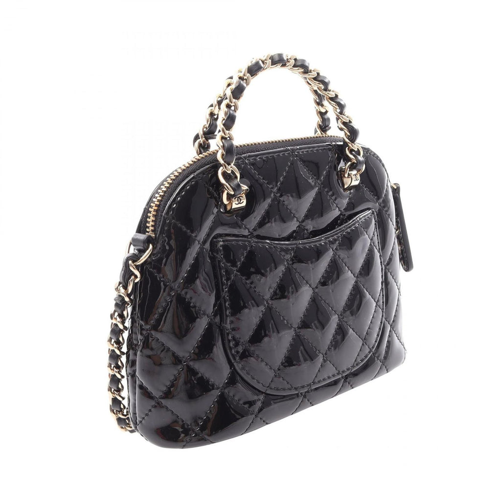 Chanel Shoulder Bag Quilted 2-Way Metallic Black Patent Leather Mini Chain — view 2