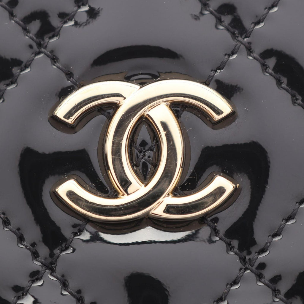 Chanel Shoulder Bag Quilted 2-Way Metallic Black Patent Leather Mini Chain — view 6