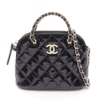 Chanel Shoulder Bag Quilted 2-Way Metallic Black Patent Leather Mini Chain
