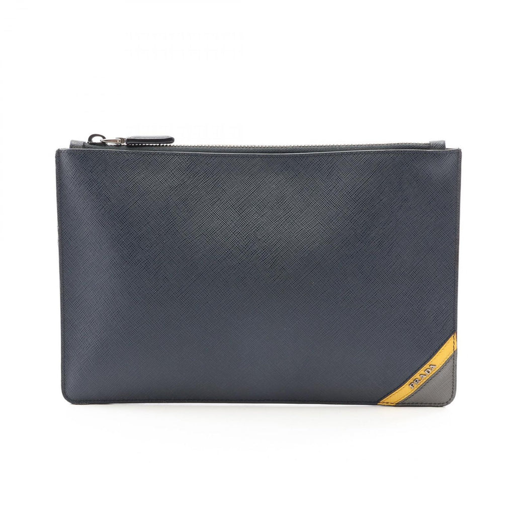 Prada Clutch Black Gray Yellow Saffiano Leather