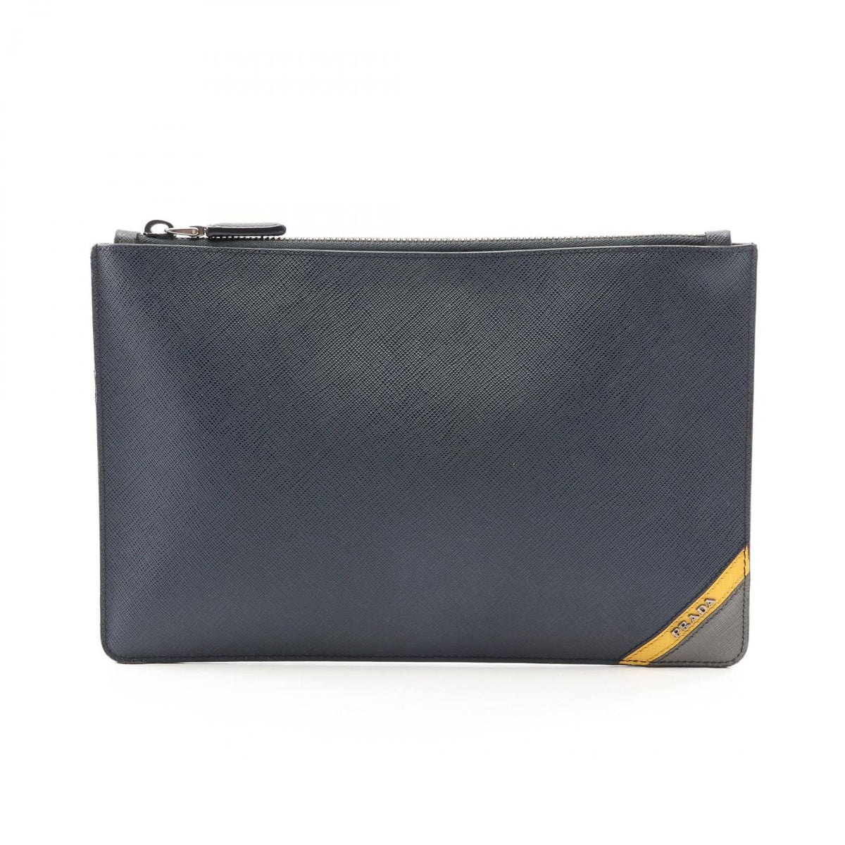 Prada Clutch Black Gray Yellow Saffiano Leather