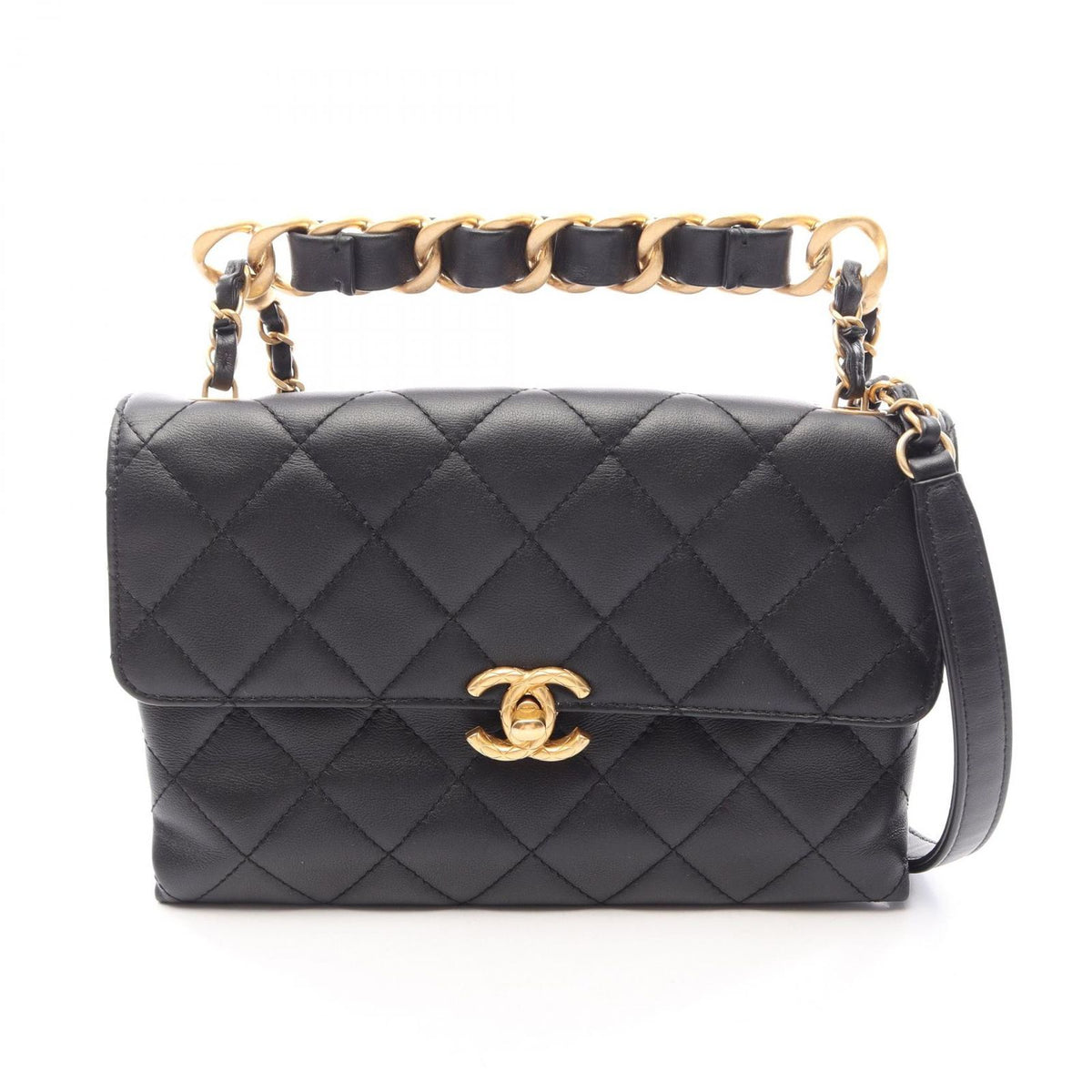 Chanel Shoulder Bag Quilted Small Flap Black Leather 2-Way Chain