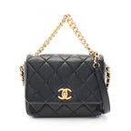 Chanel Shoulder Bag Quilted 2-Way Black Lambskin Small Flap Chain