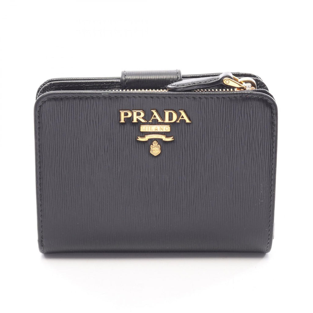 Prada Bifold Wallet Saffiano Triang Black Leather