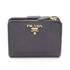 Prada Bifold Wallet Saffiano Triang Black Leather