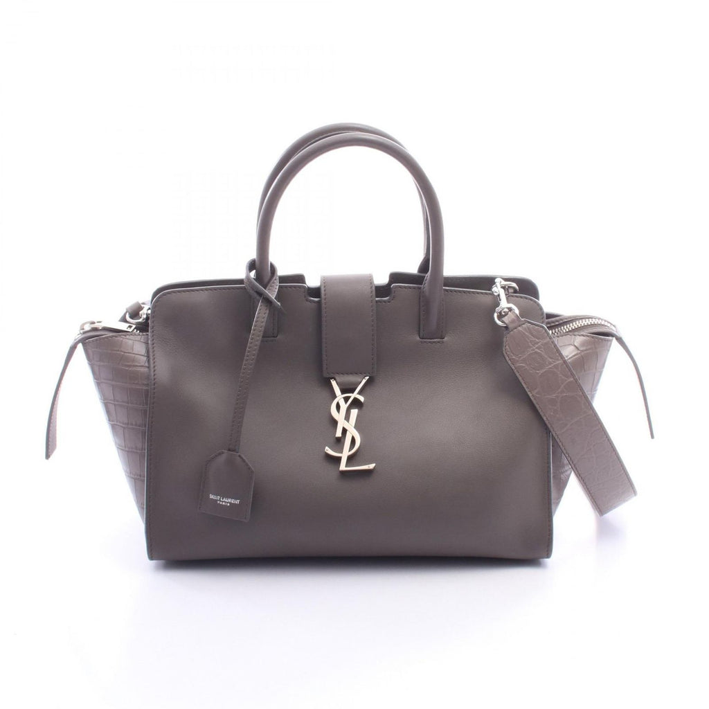 Saint Laurent Paris Handbag Baby Downtown Cabas Croco Embossed 2-Way Charcoal