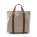 Gucci Tote Bag GG Supreme Sherry Line Beige Brown Green Leather Tender Medium