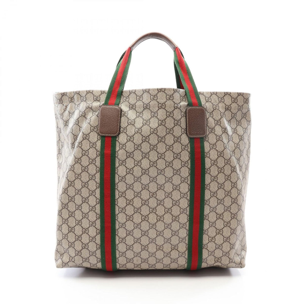Gucci Tote Bag GG Supreme Sherry Line Beige Brown Green Leather Tender Medium