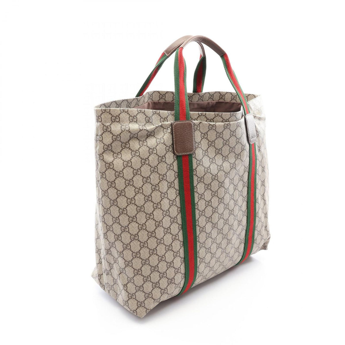 Gucci Tote Bag GG Supreme Sherry Line Beige Brown Green Leather Tender Medium — view 2
