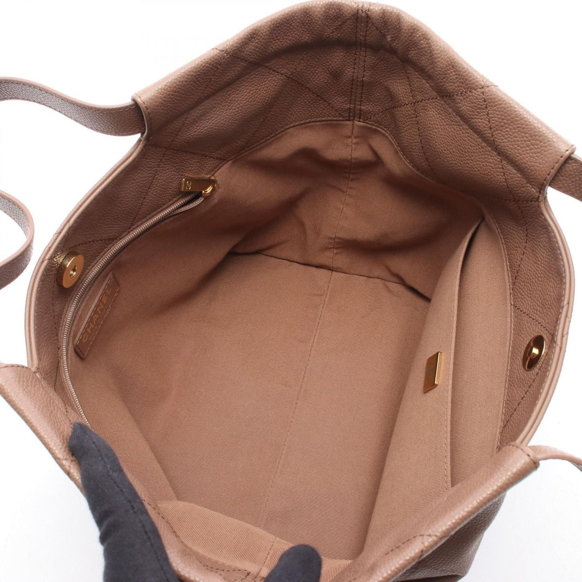 Chanel Handbag Quilted Greige Caviar Leather Hobo — view 3