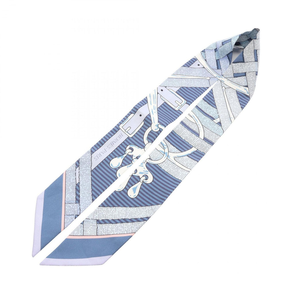 Hermes Scarf Twilly Mors a Jouets Chemise Ribbon Blue Silk — view 2