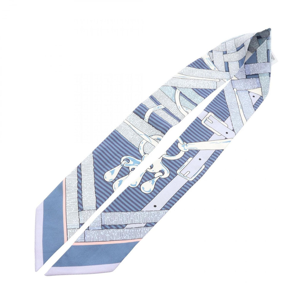 Hermes Scarf Twilly Mors a Jouets Chemise Ribbon Blue Silk — view 3