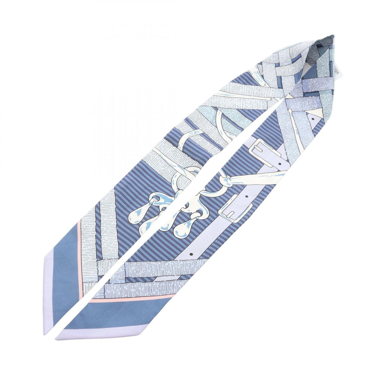 Hermes Scarf Twilly Mors a Jouets Chemise Ribbon Blue Silk — view 3