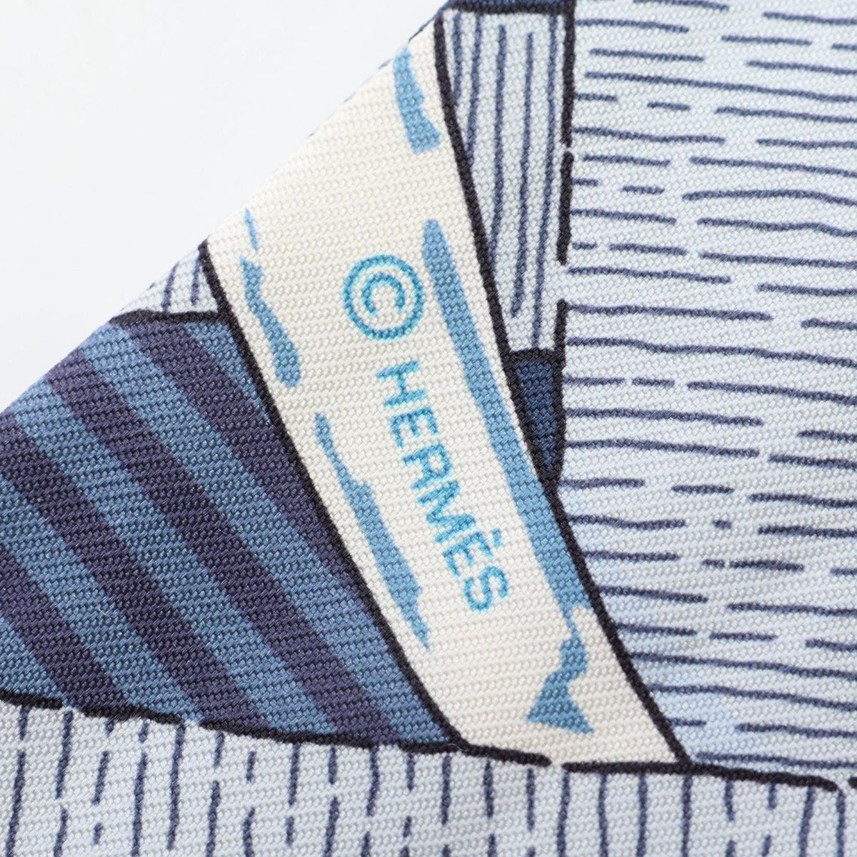 Hermes Scarf Twilly Mors a Jouets Chemise Ribbon Blue Silk — view 4