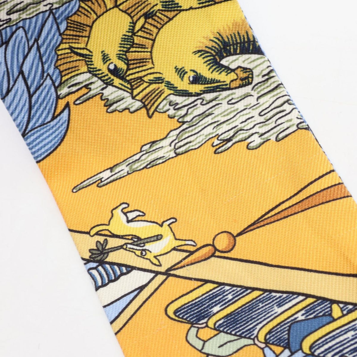 Hermes Scarf Twilly Animapolis Ribbon Blue Yellow Silk — view 8