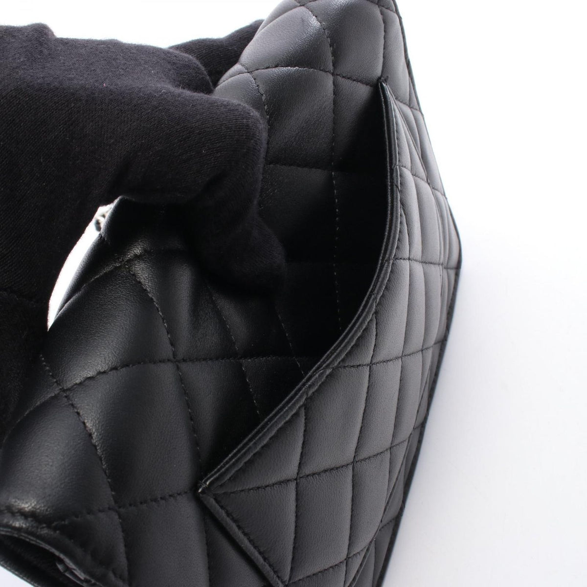 Chanel Shoulder Bag Quilted Black Lambskin Chain Wallet — view 6